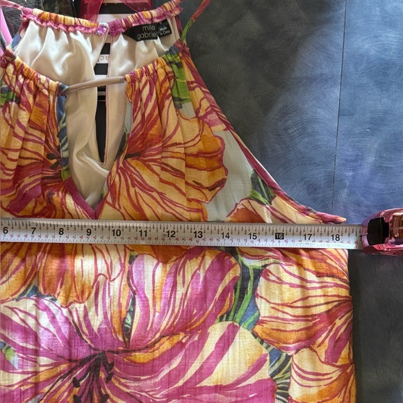mlle gabriella Pink Floral Halter Maxi Dress Sz M Bin P - Picture 5 of 12